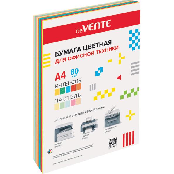 Бумага А4 80 гр 100 л. "deVENTE" ассорти 10 цветов (5 интенсивных и 5 пастельных цветов), в пластико