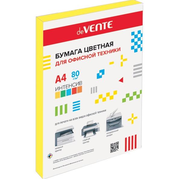 Бумага А4 80 гр 100 л. "deVENTE" интенсив желтый, в пластиковом пакете