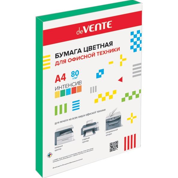 Бумага А4 80 гр 100 л. "deVENTE" интенсив зеленый, в пластиковом пакете