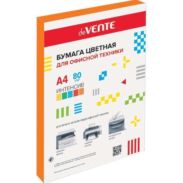 Бумага А4 80 гр 100 л. "deVENTE" интенсив оранжевый, в пластиковом пакете