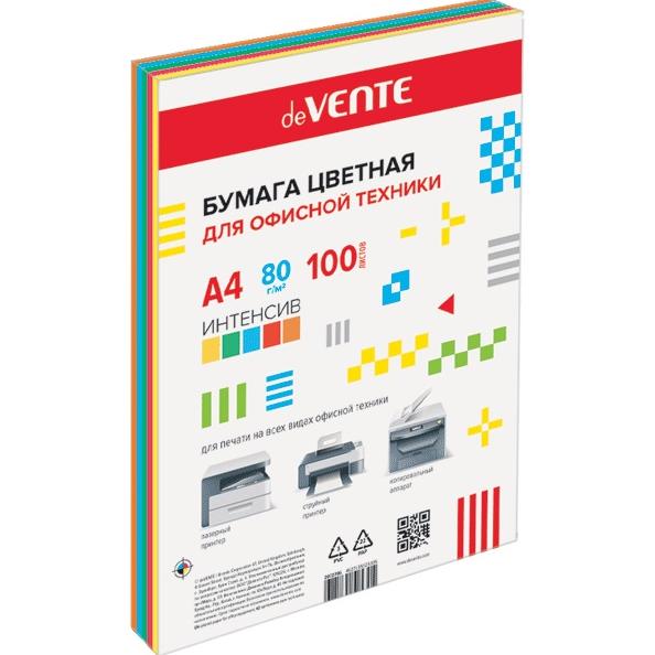 Бумага А4 80 гр 100 л. "deVENTE" интенсивные цвета, ассорти (5 цветов) в пластиковом пакете
