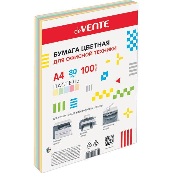Бумага А4 80 гр 100 л. "deVENTE" пастельные цвета, ассорти (5 цветов) в пластиковом пакете