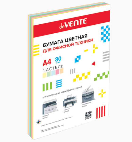 Бумага А4 80 гр 250 л. "deVENTE" пастельные цвета, ассорти (5 цветов)
