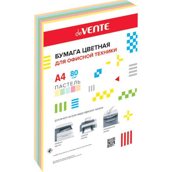 Бумага А4 80 гр 500 л. "deVENTE" пастельные цвета, ассорти (5 цветов) в термоусадочной пленке