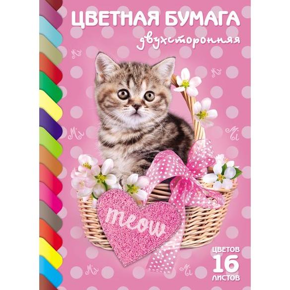 Бумага двустор. А4 16 цв 16 л. на скобе "Котик"  "ECO"