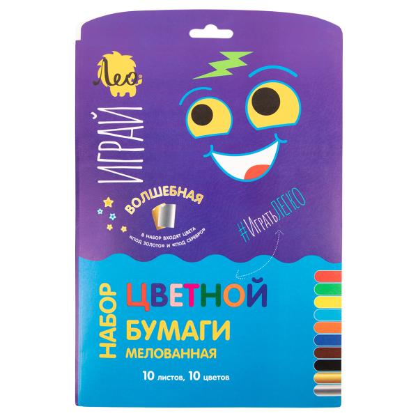 Бумага мел. А4 10 цв 10 л. (+золото и серебро), односторонняя, "Лео"   "Играй"