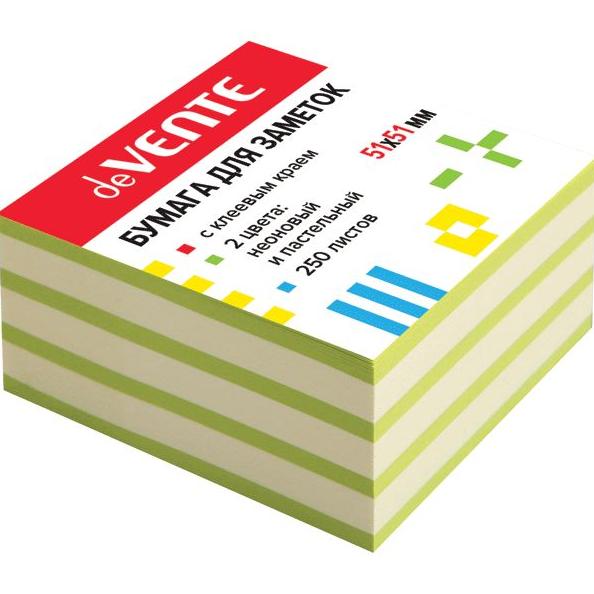 Бумага на л/п 51*51 мм, 250 л, 2 цвета: зеленый неон и зеленый пастель, deVENTE
