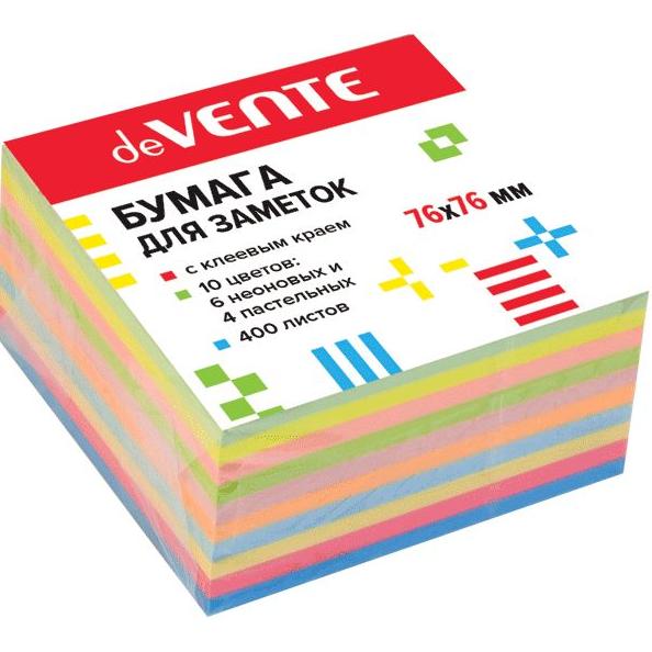 Бумага на л/п  76*76 400л. "deVENTE" 6 неоновых и 4 пастельных цветов