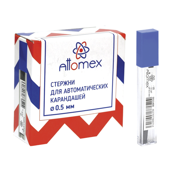 Грифели 0,5 мм HB "Attomex" для автомат.карандашей , 12 шт в пластиковом боксе