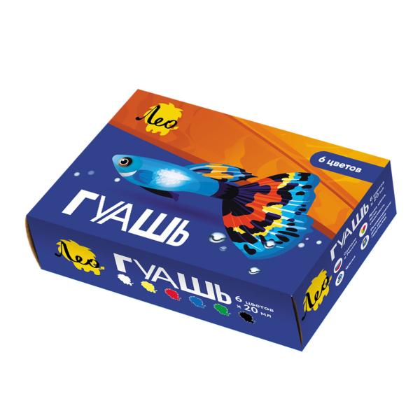 Гуашь 6 цв. 20 мл. "Лео" "Ярко"