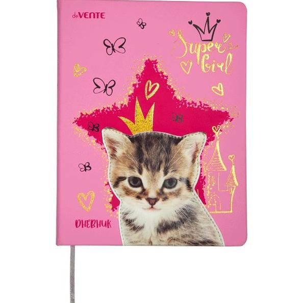 Дневник 1-11 кл. "deVENTE. Cat Princess" тв. обложка из искус. кожи, шелкография, объемная аппликаци