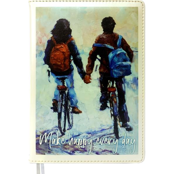 Ежедневник недат А5 "deVENTE. Couple on bicycles" (145 ммx205 мм) 320 стр, перламутровый, белая бума