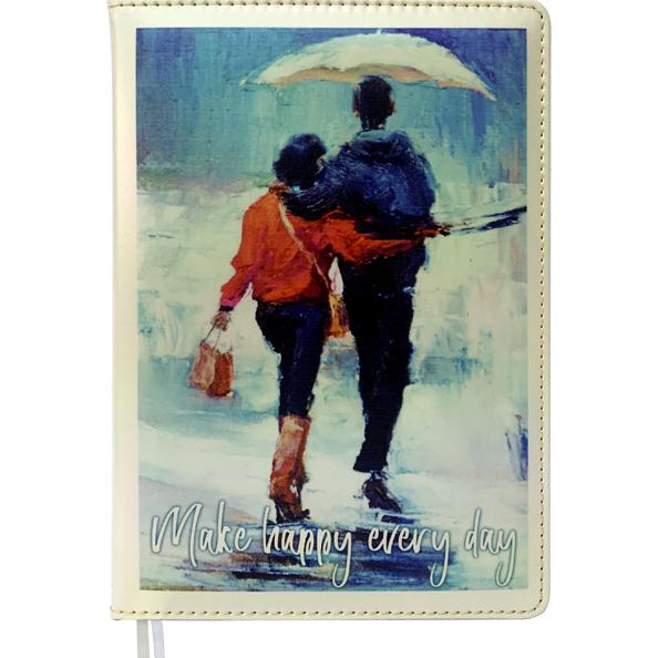 Ежедневник недат А5 "deVENTE. Couple with umbrella" (145 ммx205 мм) 320 стр, перламутровый, белая бу