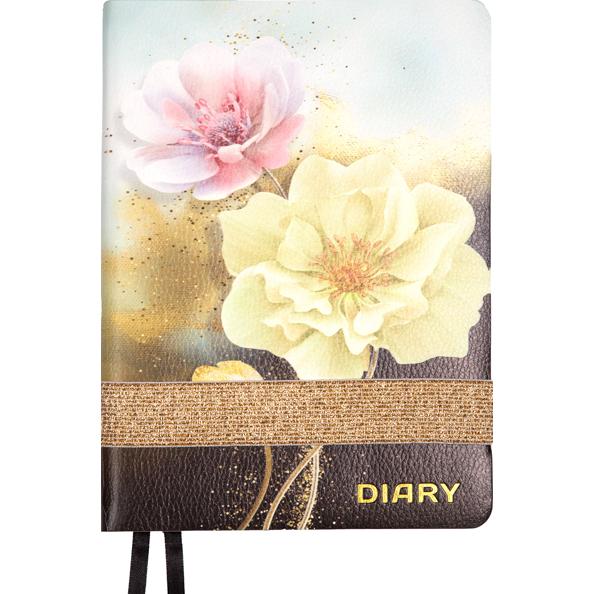 Ежедневник недат А5 "deVENTE. Greta"  (145 ммx205 мм) 320 срт. коричнево-желтый с цветами, с черным 
