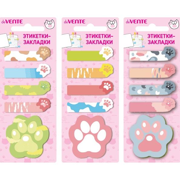 Закладки бумажные "deVENTE. Cat paws" 48x15 мм и 45x45 мм, 20 л., офсет 80 г/м², печать 4+0, ассорти