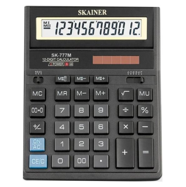 Калькулятор 12 разр. SKAINER 2-е питание 2 память, черный 157*200*32 (SDC-888TII)