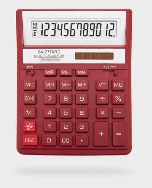 Калькулятор 12 разр. SKAINER 2-е питание, 2 память, красный 157*200*32 (SDC-888XRD)