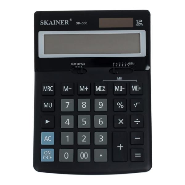 Калькулятор настольный 12 разр. SKAINER ср. (пл., 2 пит., 2 пам., чер. 123 x 171 x 31 мм)