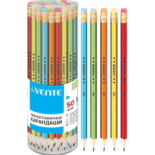 Карандаш ч/г "deVENTE" HB, с ластиком, круглый, пластиковый корпус металлик
