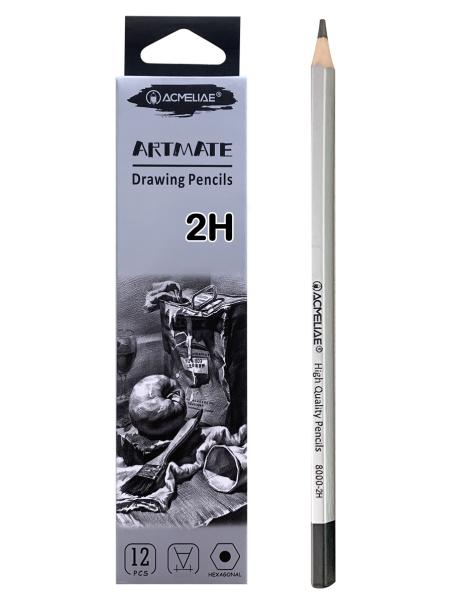Карандаш ч/г 2Н ACMELIAE шестигранный, корпус серебряный,
