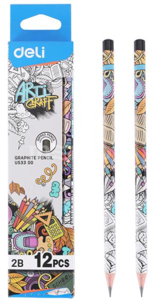 Карандаш ч/г Deli  Arti Graff 2B шестигран. тополь рисунок (1шт)