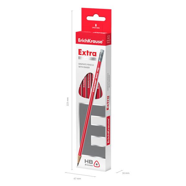 Карандаш ч/г HB ErichKrause Extra с ластиком трехгранный