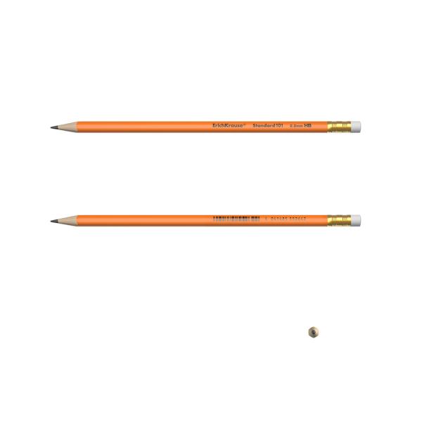 Карандаш ч/г HB ErichKrause Standard triangle 101 Orange с ластиком трехгранный пластиковый (в короб