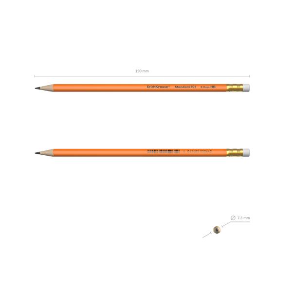 Карандаш ч/г HB ErichKrause Standard triangle 101 Orange с ластиком трехгранный пластиковый (в короб