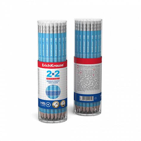 Карандаш ч/г HB ErichKrause® 2x2 с ластиком круглый  (в тубусе по 42 шт.)