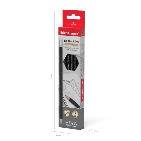 Карандаш ч/г HB ErichKrause® Jet Black 101   шестигранный с ластиком