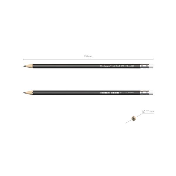 Карандаш ч/г HB ErichKrause® Jet Black 101   шестигранный с ластиком