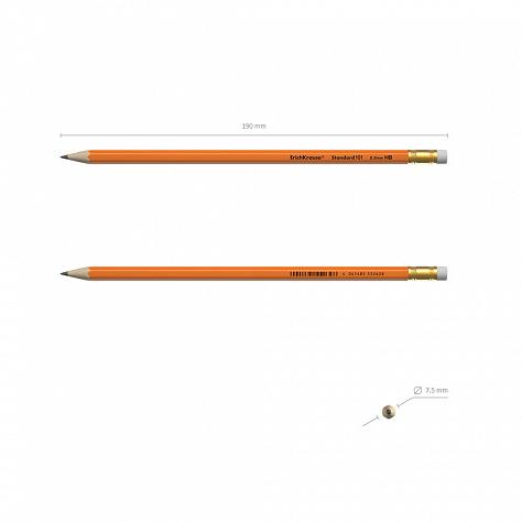 Карандаш ч/г HB ErichKrause® Standard 101 Orange пластиковый шестигранный с ластиком (в коробке 12 ш