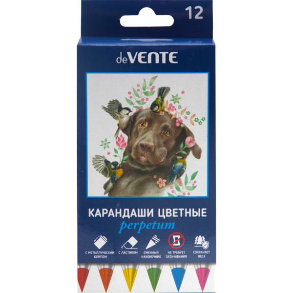 Карандаши 12 цв. "deVENTE. Perpetum" с наконечником из специального сплава, с ластиком внутри корпус