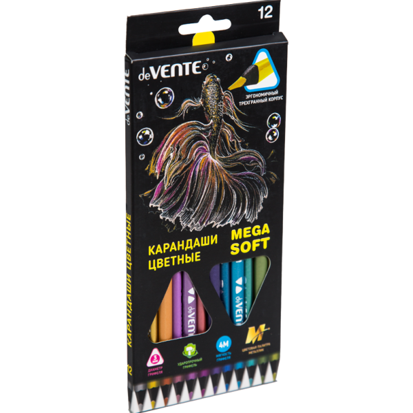 Карандаши 12 цв. "deVENTE. Trio Mega Soft Metallic" для рисования на черной бумаге, 3М, диаметр гриф