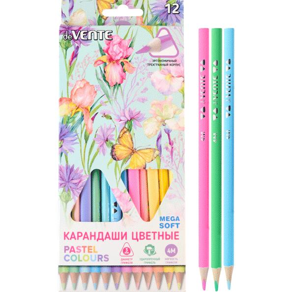 Карандаши 12 цв. "deVENTE. Trio Mega Soft Pastel" пастельная цветовая палитра, 4М, диаметр грифеля 3