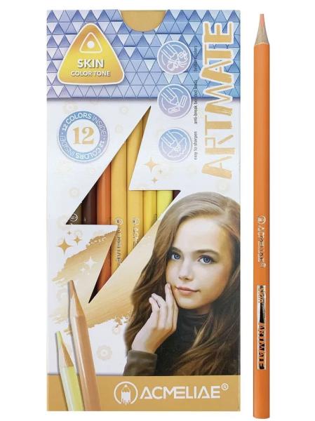 Карандаши 12 цв. ACMELIAE Skin Artmate телесные в картонном футляре,