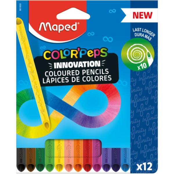 Карандаши 12 цв. Maped COLOR'PEPS INFINITY из ударопрочного грифеля, треугольные, в коробке с подвес