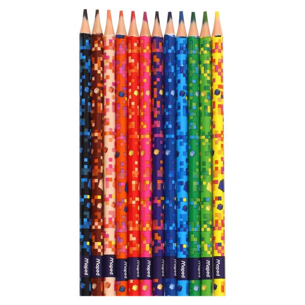 Карандаши 12 цв. Maped PIXEL PARTY пластиковые, треугольные, декорированные, в картонной коробке с п