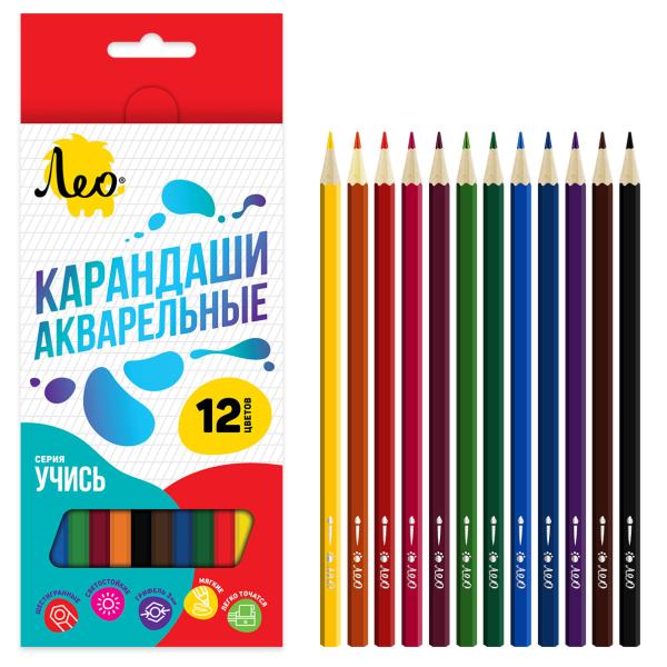 Карандаши 12 цв. акварельные "Лео"   "Учись" заточенный