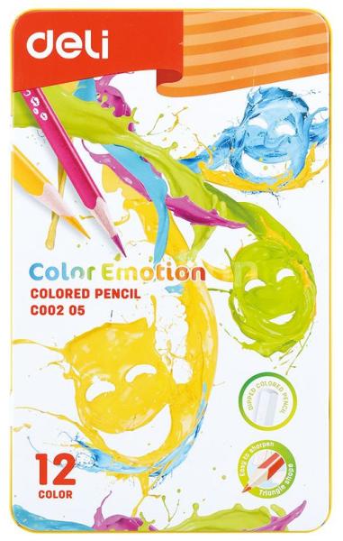 Карандаши 12 цв. липа, Deli Color Emotion, металлический пенал