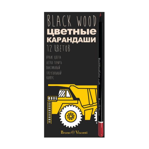 Карандаши 12 цв. пластик, трехгранные, BV BlackWoodColor