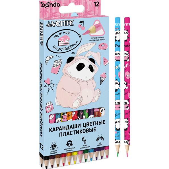 Карандаши 12 цв. пластиковые "deVENTE. Panda" 2М, диаметр грифеля 3 мм, трёхгранные, пластиковый кор