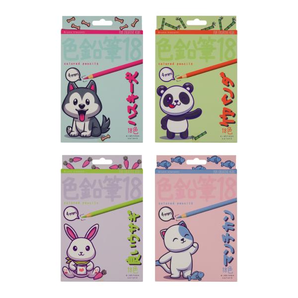 Карандаши 18 цв. "KAWAII ANIMALS" 4,0 ММ, пластиковые 4 ВИДА