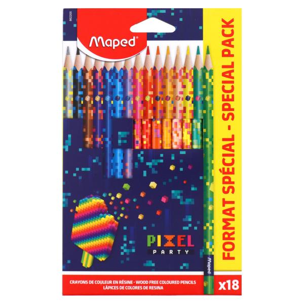 Карандаши 18 цв. Maped PIXEL PARTY пластиковые, треугольные, декорированные, в картонной коробке с п