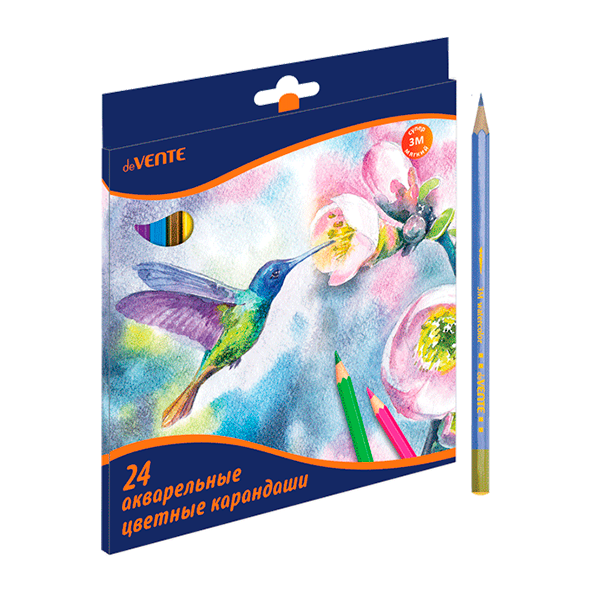 Карандаши 24 цв, 3М, грифель 3 мм, акварельные, шестигранные, deVENTE