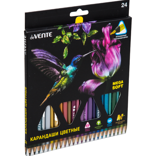 Карандаши 24 цв. "deVENTE. Trio Mega Soft Metallic" для рисования на черной бумаге, 3М, диаметр гриф