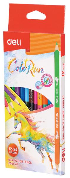 Карандаши 24 цв. Deli ColoRun двухцвет. липа коробка/европод.