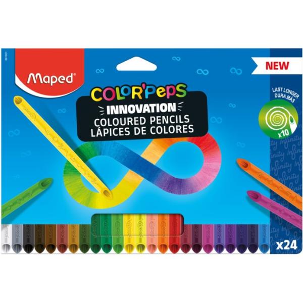 Карандаши 24 цв. Maped COLOR'PEPS INFINITY из ударопрочного грифеля, треугольные, в коробке с подвес