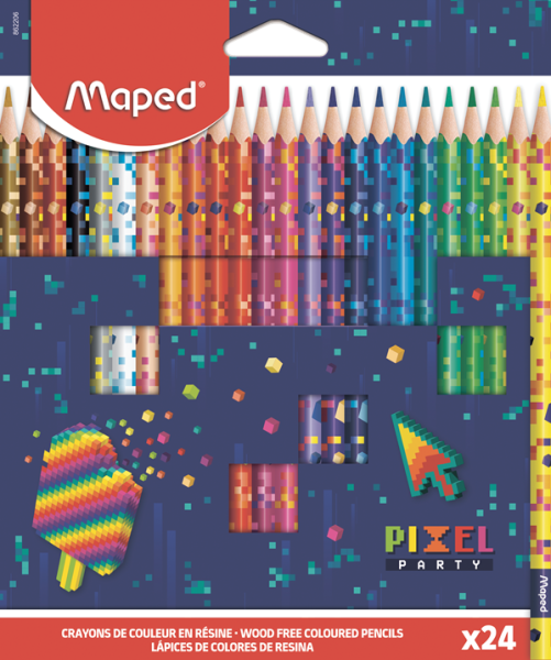 Карандаши 24 цв. Maped PIXEL PARTY пластиковые, треугольные, декорированные, в картонной коробке с п