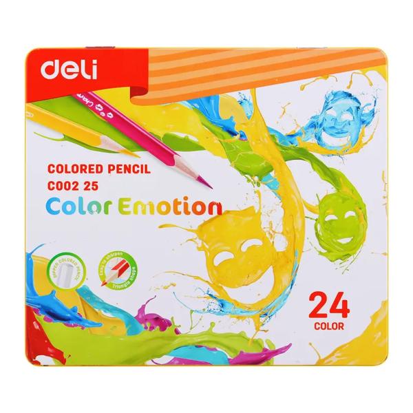 Карандаши 24 цв. липа, Deli Color Emotion, металлический пенал